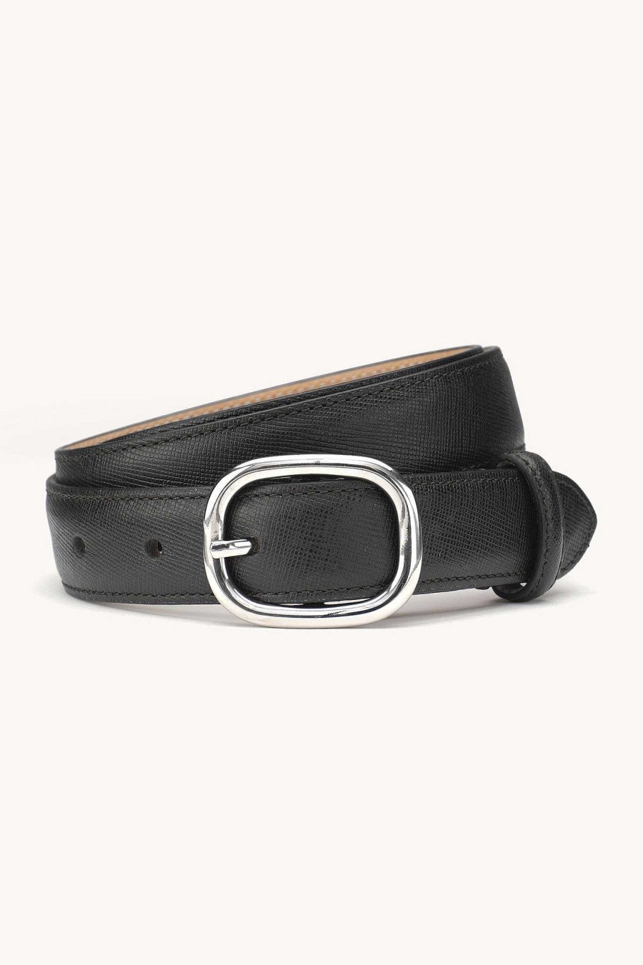 Accessories Oscar Jacobson | Oval Buckle Saffiano Laderbalte